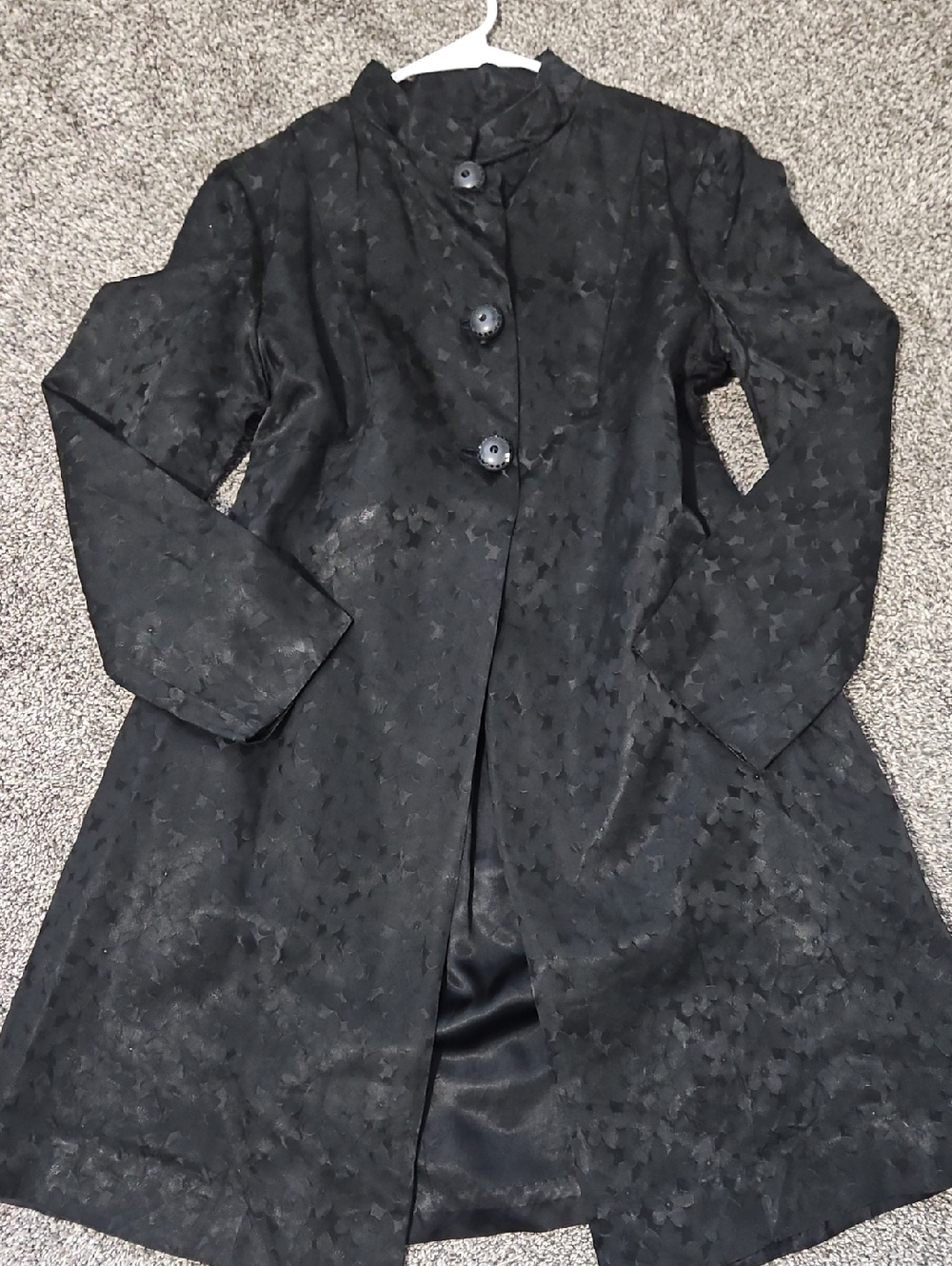 Vogue Paris Original Vintage Black Textured Stand-Collar Trench/rain Coat